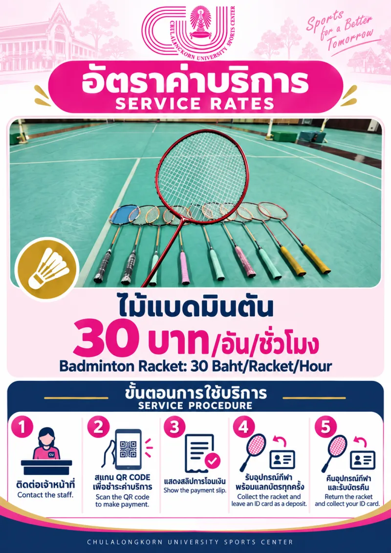 ค่าเช่าไม้แบดมินตัน สนามกีฬาในร่ม 1
